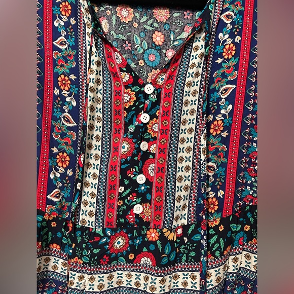 Women’s Casual Boho Floral V Neck Printed Bohemian Blouse - Multicolor - Picture 9 of 16